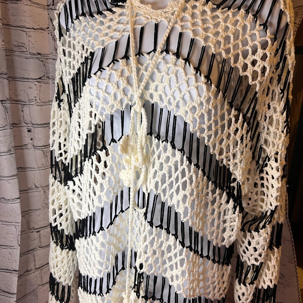 NWT!! POL Black and Cream Crochet Hoodie